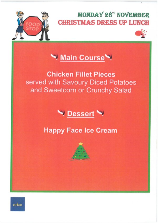 Image of Christmas Dress Up Day Lunch Menu